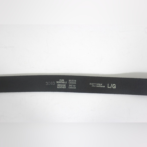 Unisex Black Leather Belt, Size Medium Large Brass and Leather Buckle Dress Belt - Picture 4 of 7